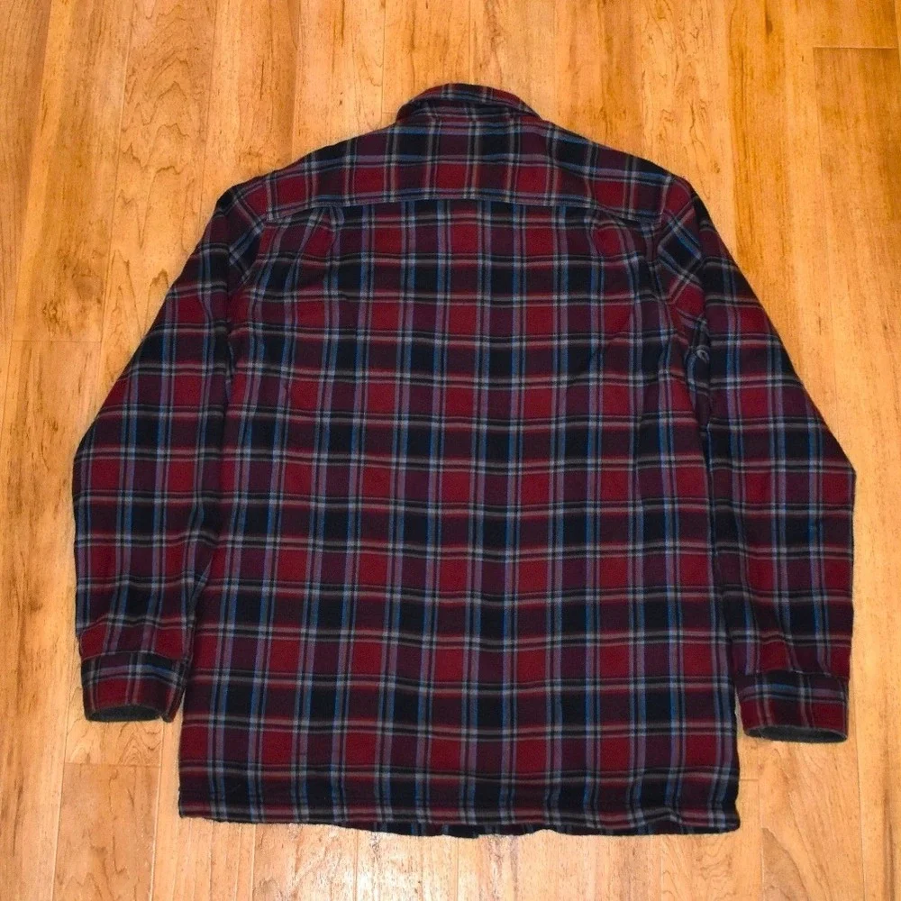 L.L. Bean Flannel Shacket Shirt Jacket Mens M Red Plaid Fleece Lined Traditional